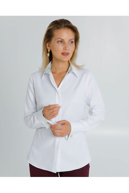 Женская рубашка под запонки с яркой отделкой из премиального хлопка двойное кручение нити- 8624 от byME 