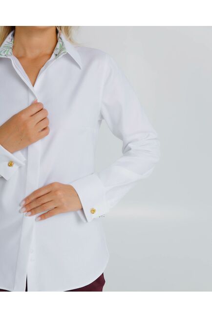 Женская рубашка под запонки с яркой отделкой из премиального хлопка двойное кручение нити- 8624 от byME 
