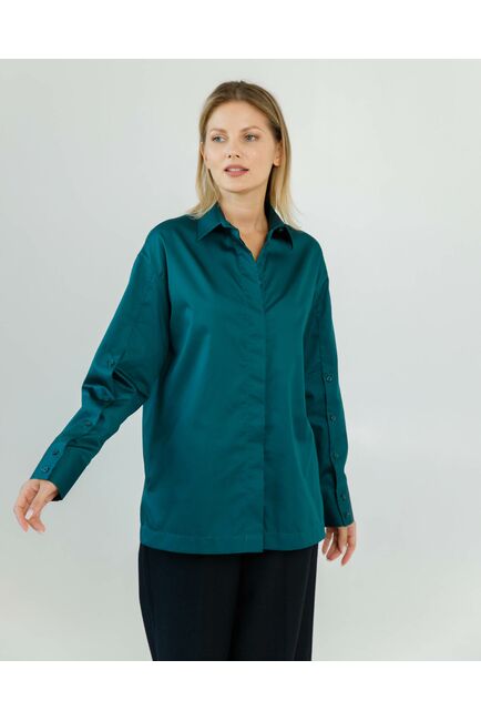 Женская рубашка  прямого кроя бутылочного цвета с пуговицами вдоль рукава 8634 от byME 