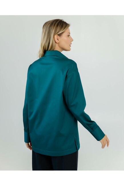 Женская рубашка  прямого кроя бутылочного цвета с пуговицами вдоль рукава 8634 от byME 