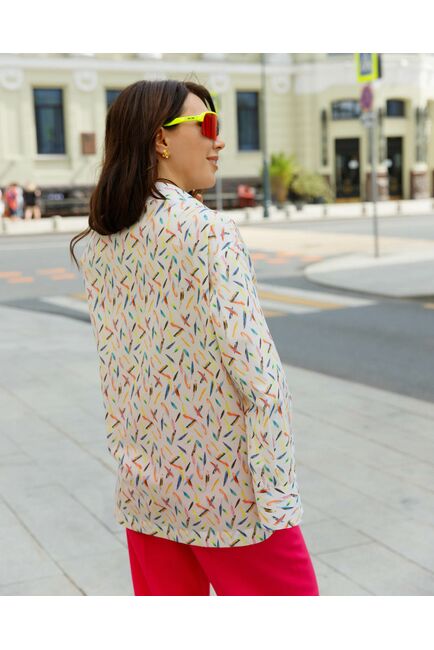 Женская рубашка из хлопка сатинового плетения принт перья с пуговицами на рукавах- 8635 от ByME 