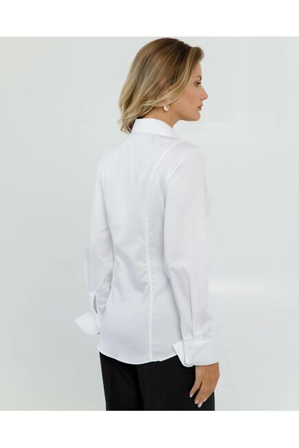 Женская рубашка приталенная под пуговицы белая из хлопка сатинового плетения - 8639 от byME 