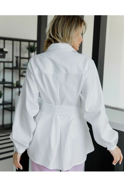 Женская рубашка на запа́х с поясом белая  - 8641 от byME 