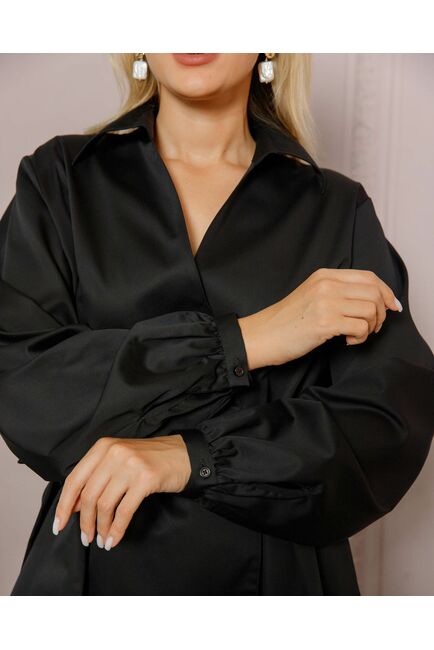 Женская рубашка на запа́х с поясом черная - 8642 от byME 