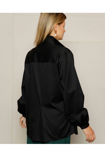 Женская рубашка на запа́х с поясом черная - 8642 от byME 