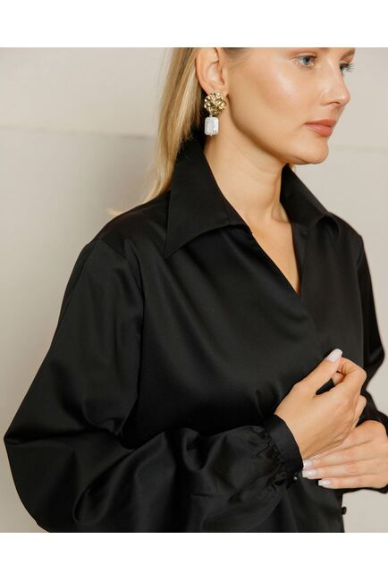 Женская рубашка на запа́х с поясом черная - 8642 от byME 