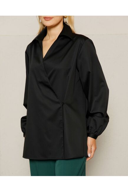 Женская рубашка на запа́х с поясом черная - 8642 от byME 