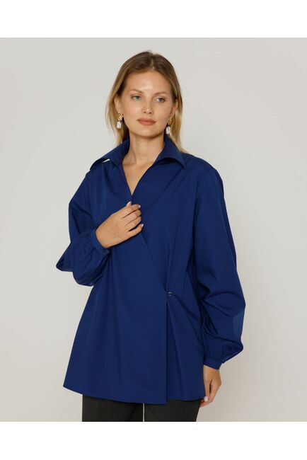 Женская рубашка на запа́х с поясом синяя - 8643 от byME 