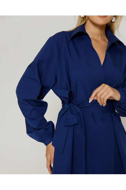 Женская рубашка на запа́х с поясом синяя - 8643 от byME 