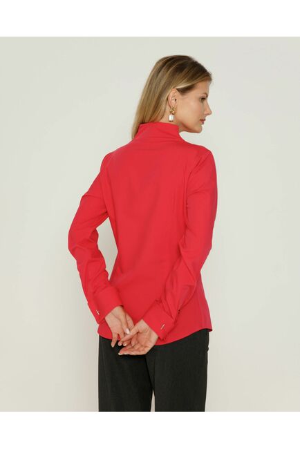 Женская рубашка под запонку воротник стойка красная - 8644 от byME 