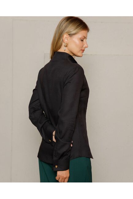 Рубашка черная под запонку воротник стойка - 8645 от byME 