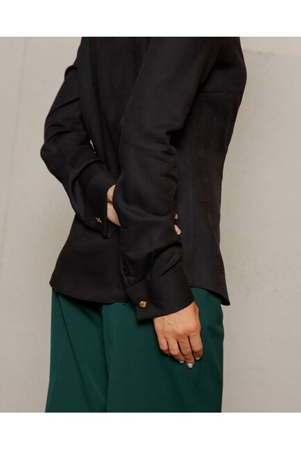 Рубашка черная под запонку воротник стойка - 8645 от byME 