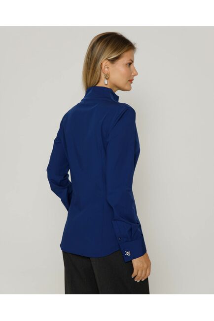 Женская рубашка под запонку воротник стойка  в темно-синем цвете - 8646 от byME 