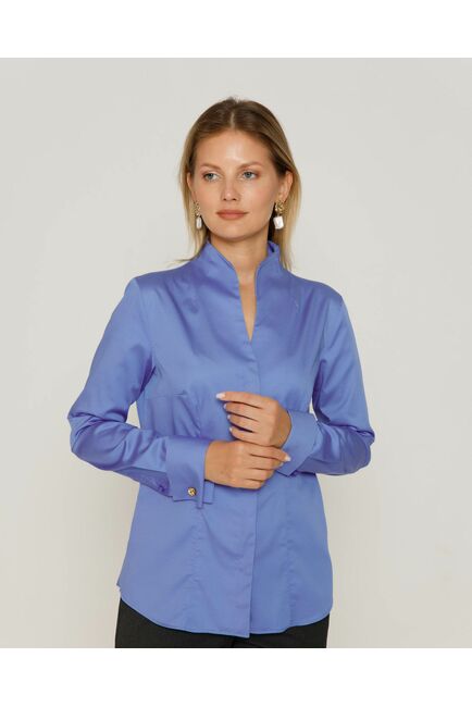 Женская рубашка под запонку воротник стойка - 8648 от byME 