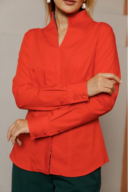 Женская рубашка под пуговицы воротник стойка коралловая  - 8651 от byME 