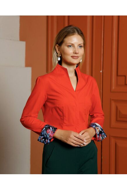 Женская рубашка под пуговицы воротник стойка коралловая  - 8651 от byME 