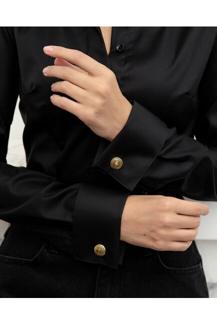 Женская рубашка под запонку чёрная 8655 от byME 