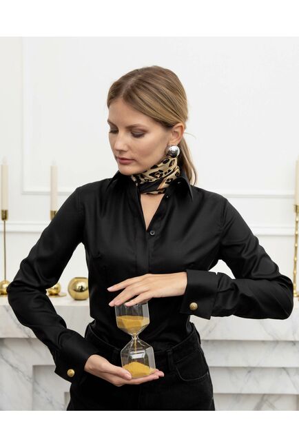 Женская рубашка под запонку чёрная 8655 от byME 