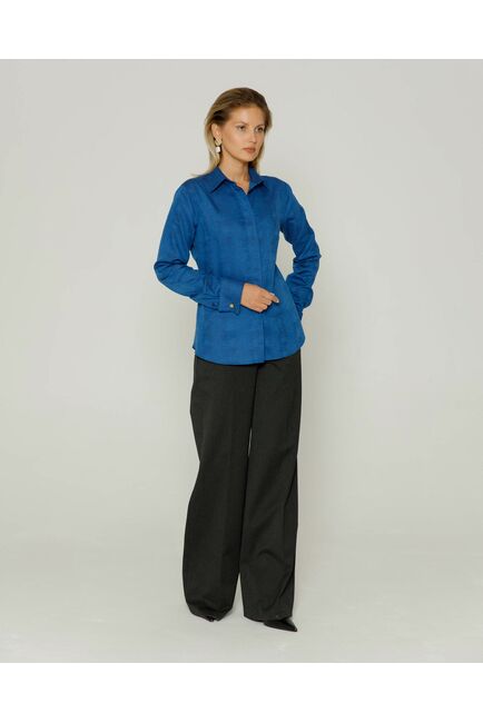 Рубашка под запонку из фактурной ткани синяя - 8656 от byME 