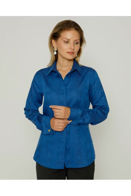 Рубашка под запонку из фактурной ткани синяя - 8656 от byME 