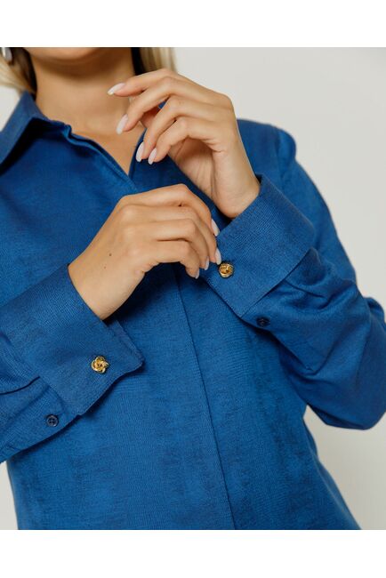 Рубашка под запонку из фактурной ткани синяя - 8656 от byME 