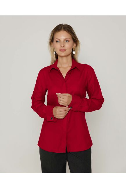 Женская рубашка под запонку из фактурной ткани бордовая- 8657 от byME 