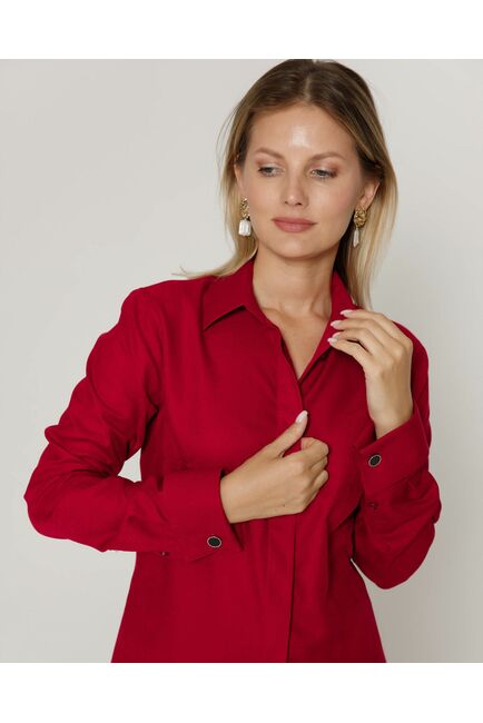 Женская рубашка под запонку из фактурной ткани бордовая- 8657 от byME 