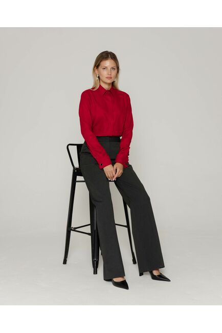 Женская рубашка под запонку из фактурной ткани бордовая- 8657 от byME 