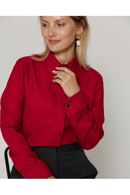 Женская рубашка под запонку из фактурной ткани бордовая- 8657 от byME 