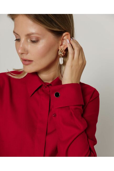 Женская рубашка под запонку из фактурной ткани бордовая- 8657 от byME 