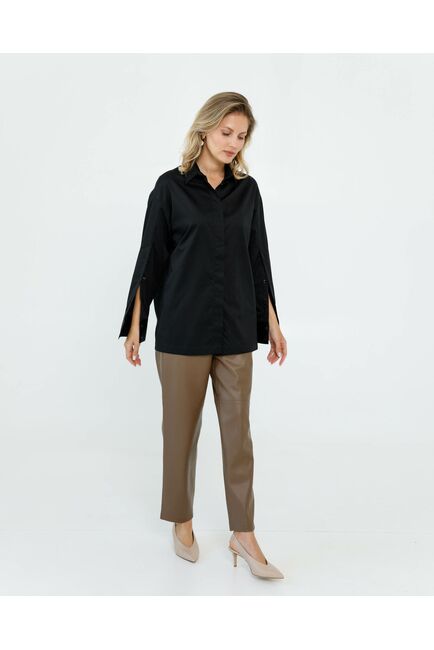 Женская рубашка из хлопка сатинового плетения с пуговицами на рукавах- 8672 от byME 