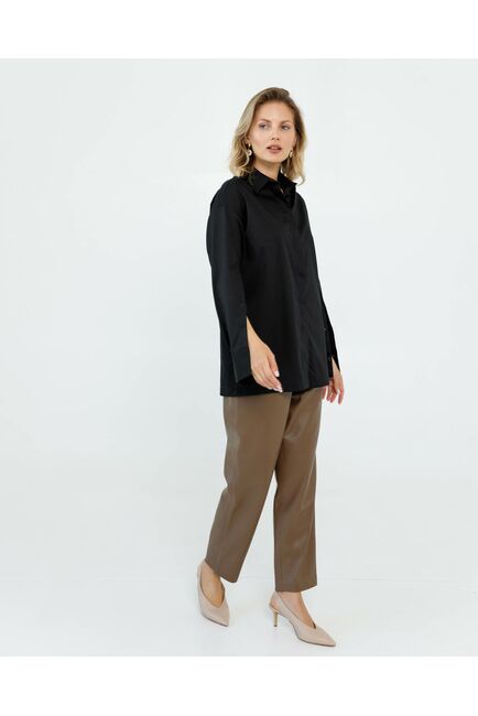 Женская рубашка из хлопка сатинового плетения с пуговицами на рукавах- 8672 от byME 