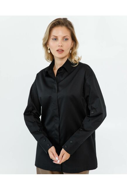 Женская рубашка из хлопка сатинового плетения с пуговицами на рукавах- 8672 от byME 