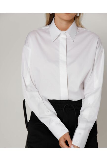 Женская рубашка из хлопка сатинового плетения с пуговицами на рукавах- 8673 от byME 