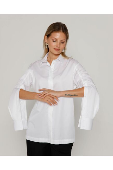 Женская рубашка из хлопка сатинового плетения с пуговицами на рукавах- 8673 от byME 