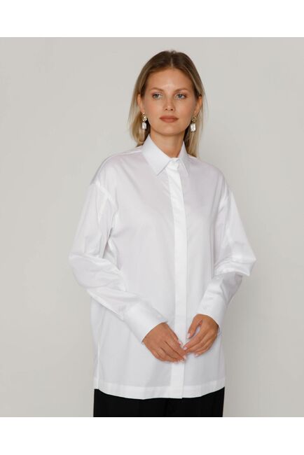 Женская рубашка из хлопка сатинового плетения с пуговицами на рукавах- 8673 от byME 