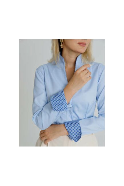 Женская рубашка воротник стойка под пуговицы с отделкой - 8588 от byME 