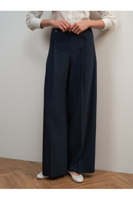 Брюки женские с высокой посадкой темно-синие от ByME 