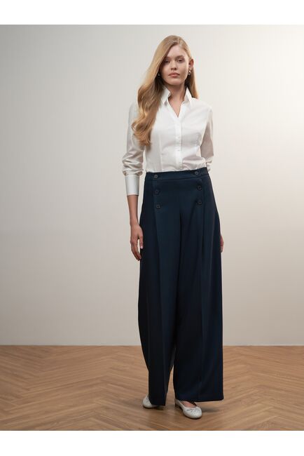 Брюки женские с высокой посадкой темно-синие от ByME 