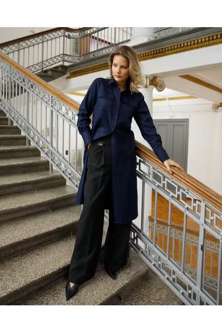 Платье-рубашка с поясом прямой силуэт тёмно-синия - 8460 от byME 