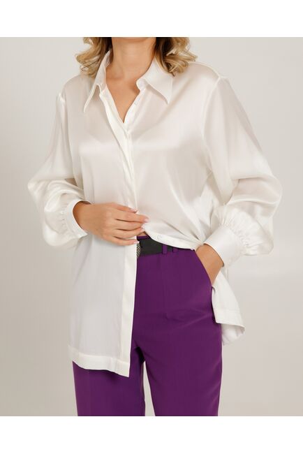 Женская блуза в прямом силуэте белая шелковая - 8521 от byME 