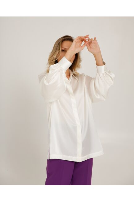 Женская блуза в прямом силуэте белая шелковая - 8521 от byME 