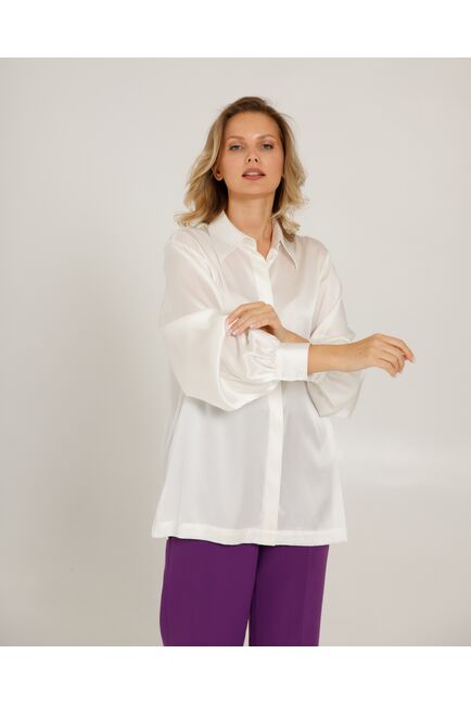 Женская блуза в прямом силуэте белая шелковая - 8521 от byME 