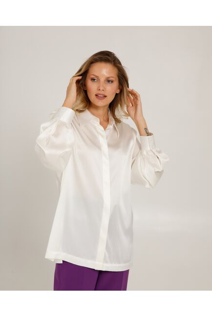 Женская блуза в прямом силуэте белая шелковая - 8521 от byME 