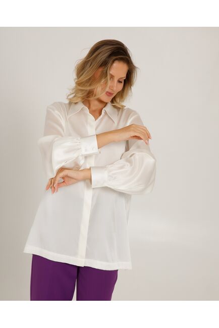 Женская блуза в прямом силуэте белая шелковая - 8521 от byME 