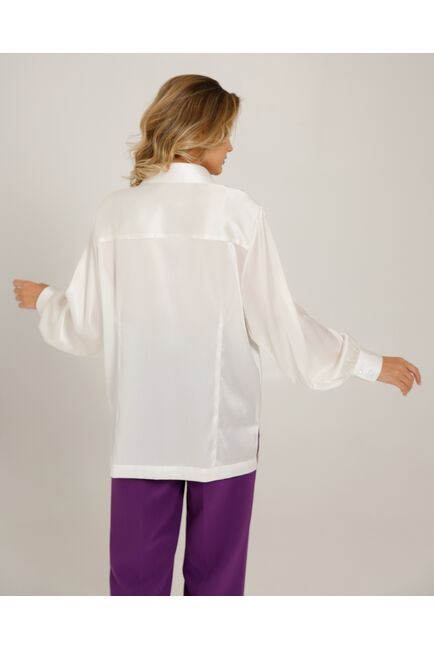 Женская блуза в прямом силуэте белая шелковая - 8521 от byME 