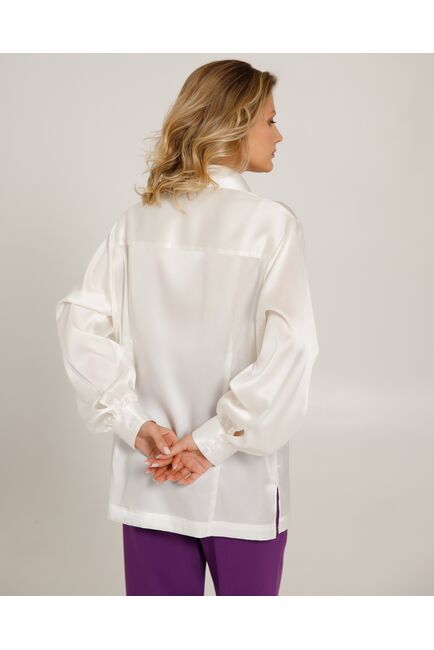 Женская блуза в прямом силуэте белая шелковая - 8521 от byME 