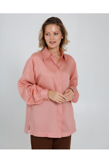 Женская рубашка под пуговицу персиковая в прямом силуэте - 8522 от byME 
