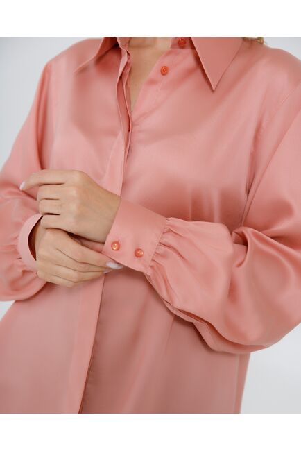 Женская рубашка под пуговицу персиковая в прямом силуэте - 8522 от byME 