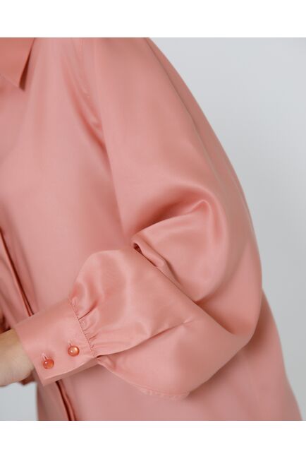 Женская рубашка под пуговицу персиковая в прямом силуэте - 8522 от byME 